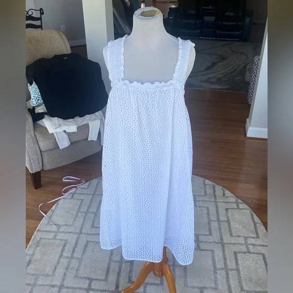 Everlane The Eyelet Smock Dress in White Size large - Picture 1 of 8